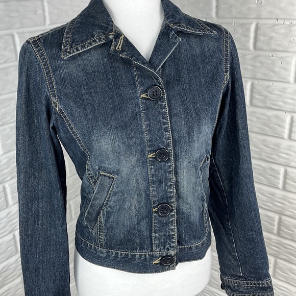 LIZ CLAIBORNE DENIM JEAN SCALLOPED JACKET SIZE SMALL - Picture 7 of 12
